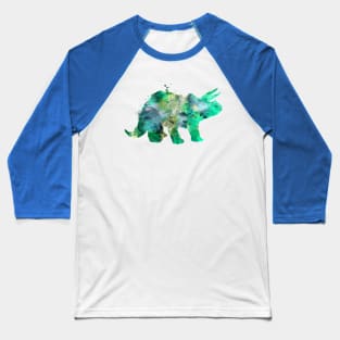 Green and Gold Triceratops Watercolor Painting Baseball T-Shirt